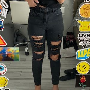 American Eagle High Rise Black Ripped Jeans